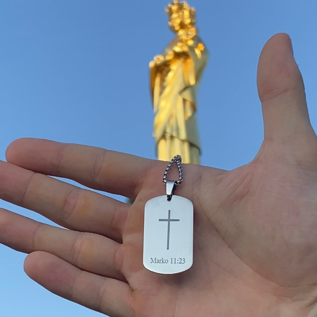 Muška ogrlica s gravurom križa i teksta