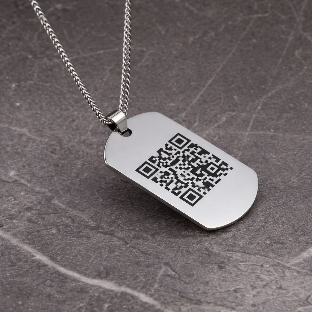 Muška ogrlica s gravurom QR kod-a