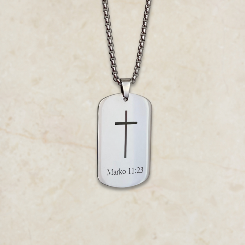Muška ogrlica s gravurom križa i teksta