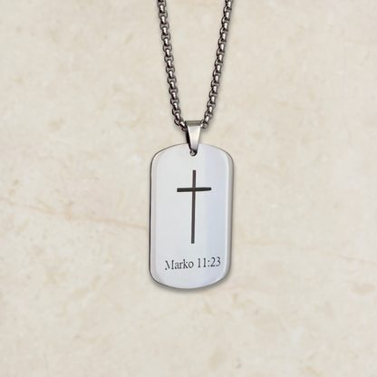 Muška ogrlica s gravurom križa i teksta