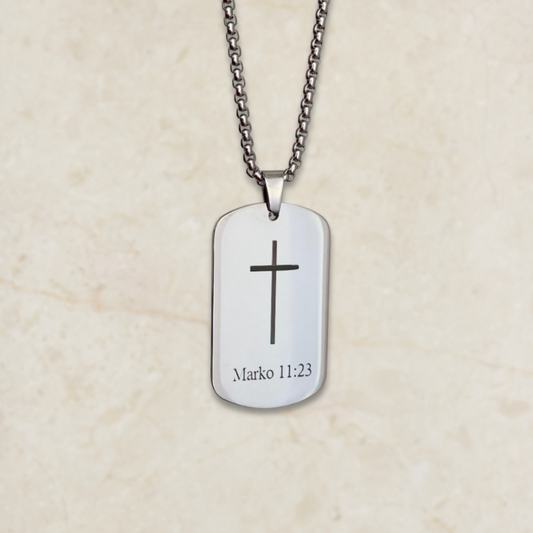 Muška ogrlica s gravurom križa i teksta