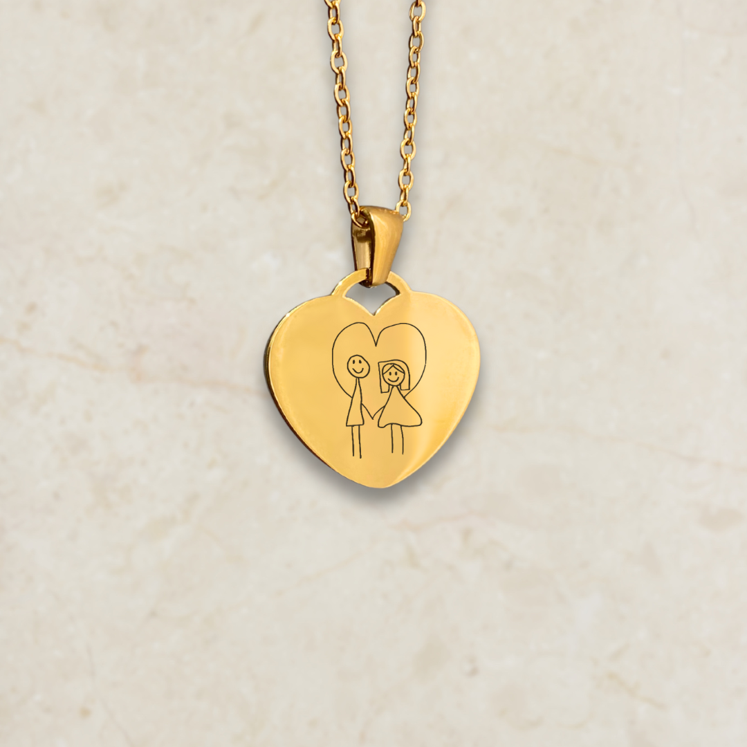 Ogrlica s gravurom rukopisa/crteža na medaljonu srca