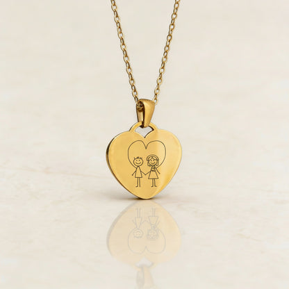 Ogrlica s gravurom rukopisa/crteža na medaljonu srca